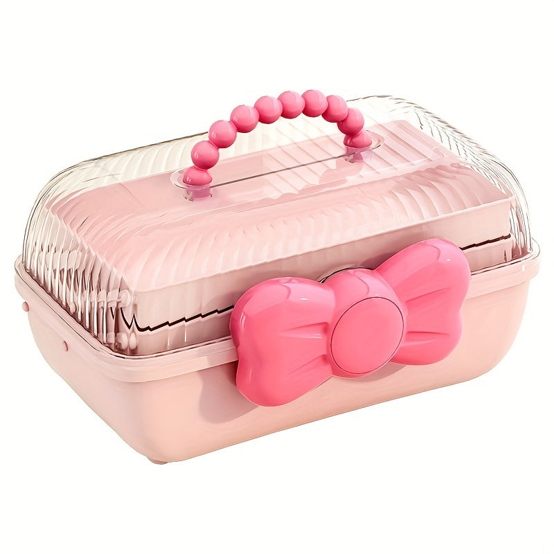 1 Unidad, Caja De Almacenamiento Linda Y De Estilo De Caricatura, De Horquillas Para El Cabello Y Cosméticos, Organizador De Gran Capacidad De Múltiples Capas, Caja De Joyería Transparente, Suministros De Almacenamiento