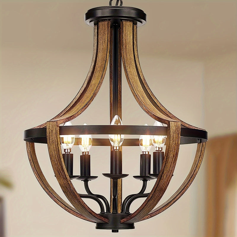 Lámpara colgante rústica de granja, Altura ajustable, Kit de 5 luces, Base E14, Lámpara de estilo campestre moderno para cocina, comedor, sala de estar