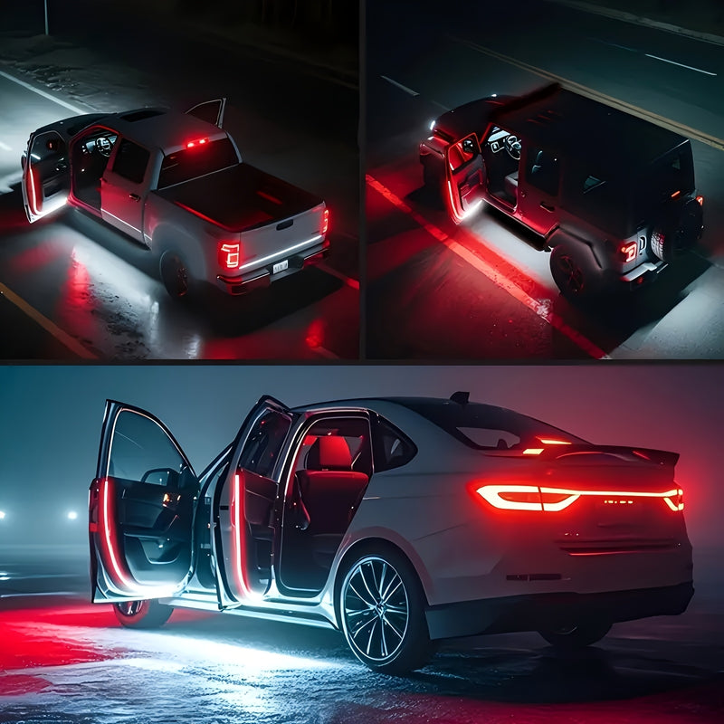2 piezas de tira luminosa para borde de puerta, tira de luz atmosférica, decoración de bienvenida para camioneta, luz ambiente, luz de flujo LED
