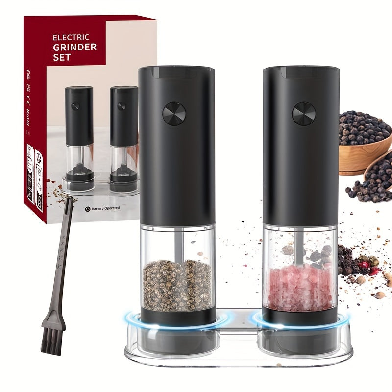 1/2pcs Conjunto de molinillos eléctricos de especias, Molinillo de sal y pimienta portátil con batería no recargable, Cámara de especias transparente, Esencial de cocina, Ideal regalo para cocineros en casa