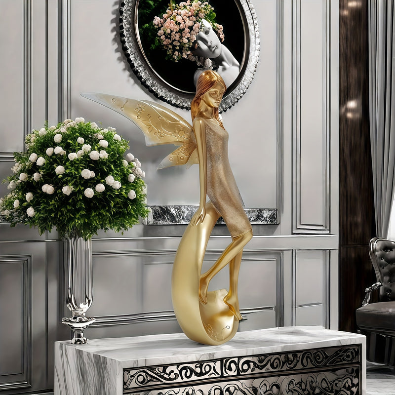 Estatuilla de Ángel Elegante - Escultura de Niña Ángel Hermosa - Adorno Europeo en Resina para Decoración del Hogar y Oficina, Ideal para Sala, Estudio, Día de San Valentín, Ceremonia de Graduación, Navidad, Regalo Perfecto, Figurinas Coleccionables