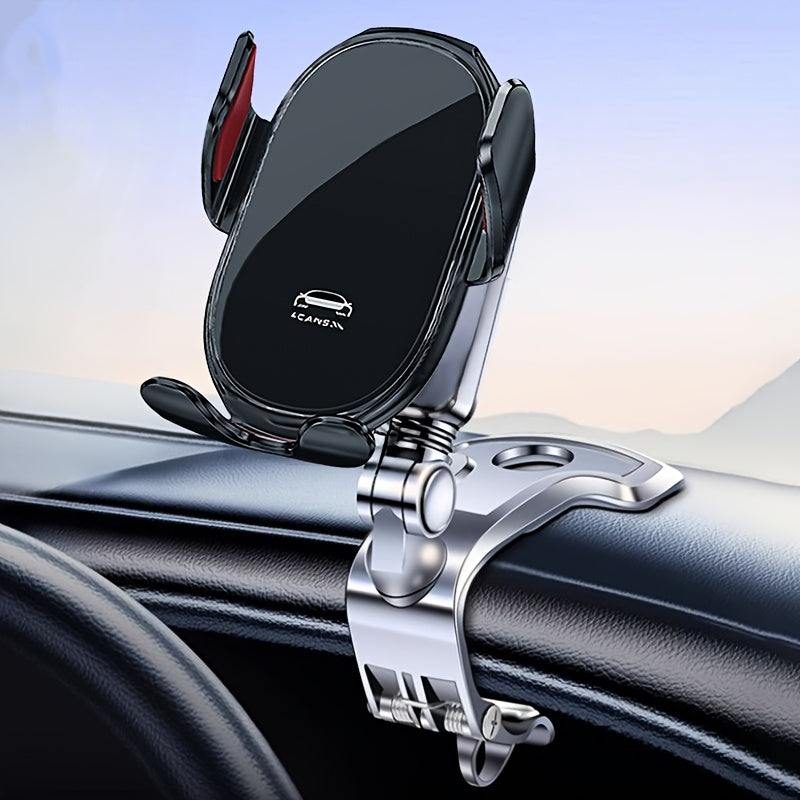 Soporte para Teléfono de Coche Plateado Premium - Montaje en el Tablero, Rotación Multiángulo, Sujeción Fuerte, Compatible con Varios Modelos, Operación Fácil con Una Mano, Seguro para el Dispositivo e Interior, Ideal para Todos los Conductores