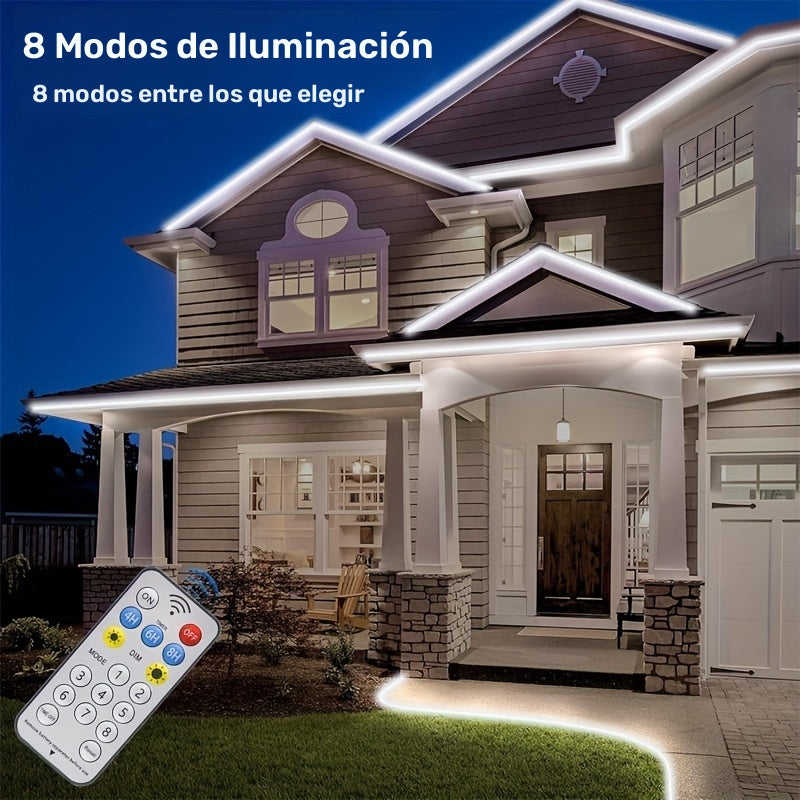 1 pieza de Luces Solares para Exteriores, 500cm/1000cm con 320LEDS/640LEDS Tira de Luces con Temporizador Remoto, Luces de Tira Regulables Multimodo para Jardín y Fiesta de Halloween, Acción de Gracias y Navidad