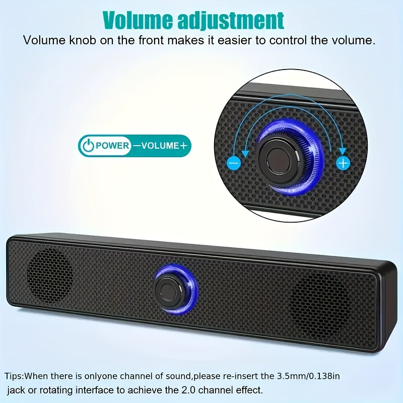 Barra de sonido portátil HIFI para cine en casa, altavoz con cable, subwoofer USB con graves estéreo, compatible con computadora, TV y teléfono