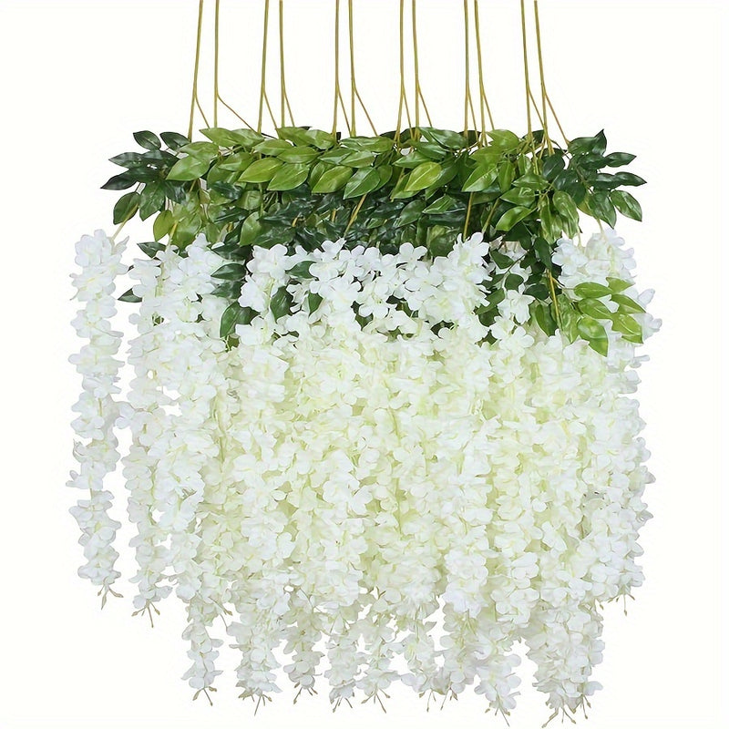 12 Piezas, Flores Colgantes, Decoración Artificial Para Bodas, Guirnalda De Glicina, Exuberantes Enredaderas De Flores De Seda Para Decoración De Bodas Al Aire Libre, Arco De Fondo, Fiesta, Sala, Pared