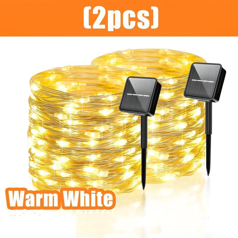 2 piezas de luces de hadas LED solares, 23/105 pies/138 pies, 8 modos de iluminación, perfectas para patio, jardín, fiesta, decoración de bodas, iluminación exterior colgante, tiras de luz exterior, adecuadas para Navidad, Ramadán, Halloween, Día de la I