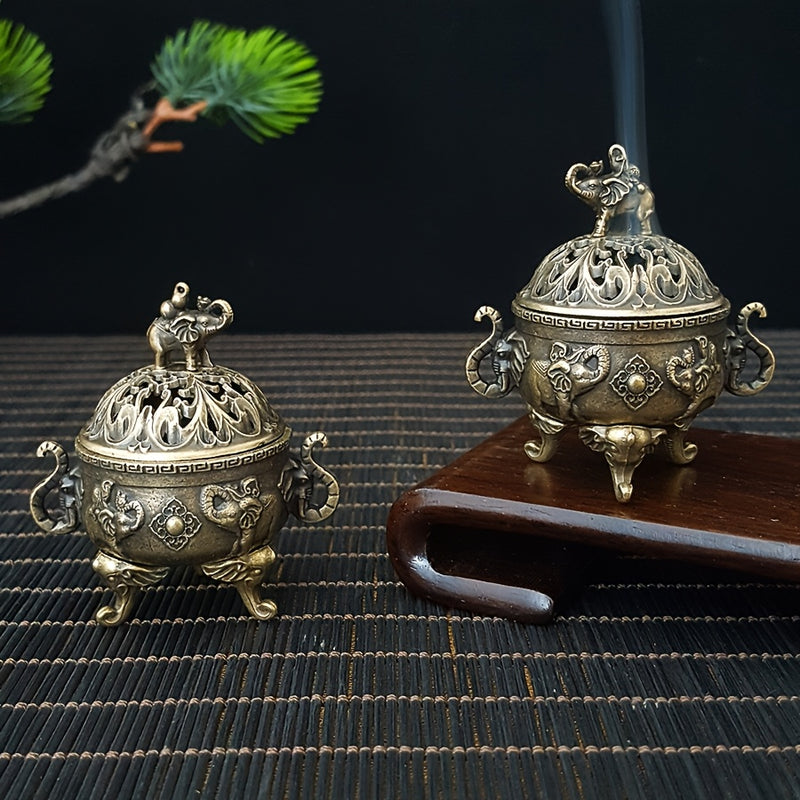 Quemador de incienso elegante para ceremonia de té, diseño intrincado de elefante en metal, ideal para decoración interior, regalo para el Día de la Madre y el Día del Padre, accesorios para ceremonia de té con artesanía detallada