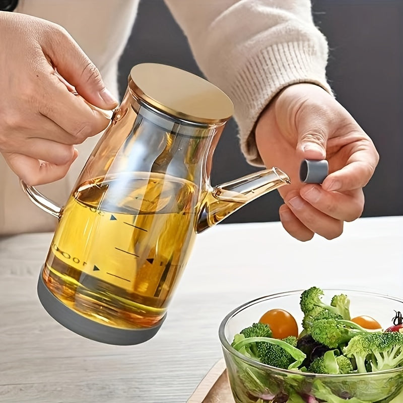 Dispensador de Aceite de Vidrio de 20oz a Prueba de Fugas con Tapa y Mango de Acero - Libre de BPA, Perfecto para Aceite de Oliva, Vinagre, Condimentos - Ideal para Cocina, BBQ, Camping, Picnics