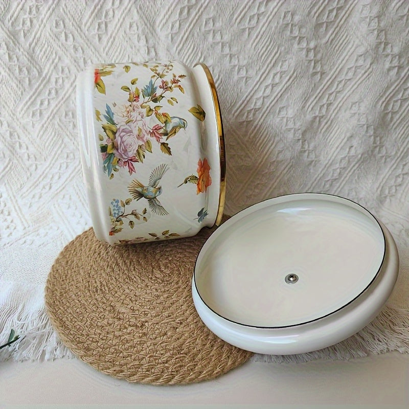 1pc Recipiente de Almacenamiento Metálico con Diseño Floral y Tapa de Vidrio - Organizador Hermético para Cocina Seguro para Alimentos, Especias, Productos Secos - Contenedor Decorativo para Despensa