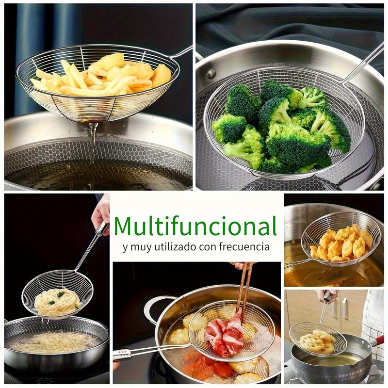 3 Piezas de Espumadera de Acero Inoxidable con Mango, Cuchara Ranurada Multiusos para Freír y Cocinar, Filtro de Aceite para Air Fryer, Accesorio para Fríjidor