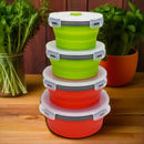4 piezas de recipientes de silicona coloridos para almacenar alimentos con tapa - Tazones plegables y herméticos para cocina y camping, aptos para microondas y refrigerador, ideales para preparar comidas