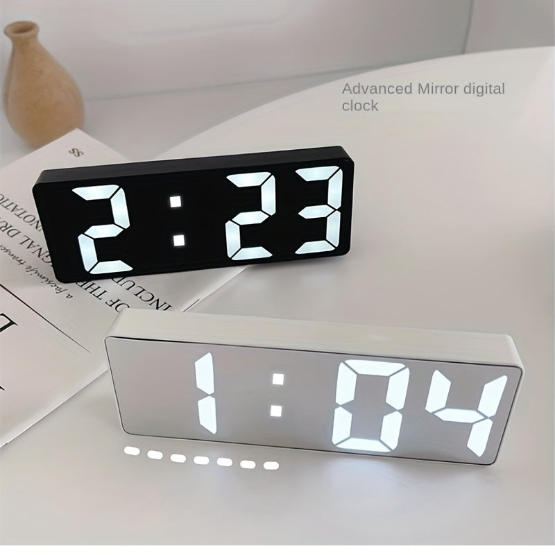 Reloj digital LED moderno con brillo ajustable, pantalla de fecha y temperatura - Reloj despertador rectangular para dormitorio, alimentado por USB, formato 12/24H, decoración para hogar u oficina, diseño contemporáneo, electrónica duradera