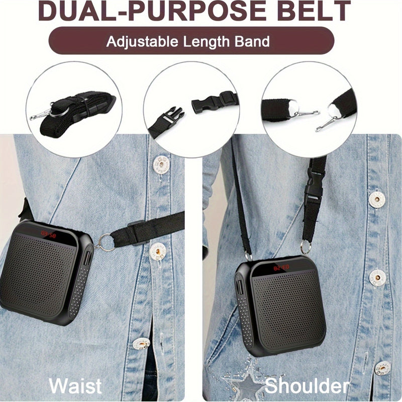 1pc HOTU Megaphone portátil recargable por USB con auriculares con cable, micrófono, pantalla digital, batería de 2200 mAh - Ideal para profesores, conferencias y viajes
