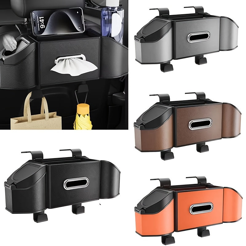 Organizador Universal de Resina ABS para Asiento Trasero de Coche de 1 Pieza con Caja de Almacenamiento Multifuncional para Interior de Auto, Porta Pañuelos y Ganchos para Acceso del Lado del Conductor y del Pasajero