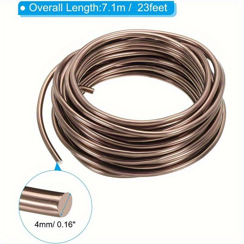 1 Rollo de Alambre Flexible para Bonsái Resistente - 4mm de Grosor x 23 Pies de Largo, Aluminio Anodizado Antioxido Marrón, Soporte para Plantas y Arreglos Florales, Ideal para Jardineros Profesionales y Casuales, Uso Interior/Exterior, Diseño Enrollado,