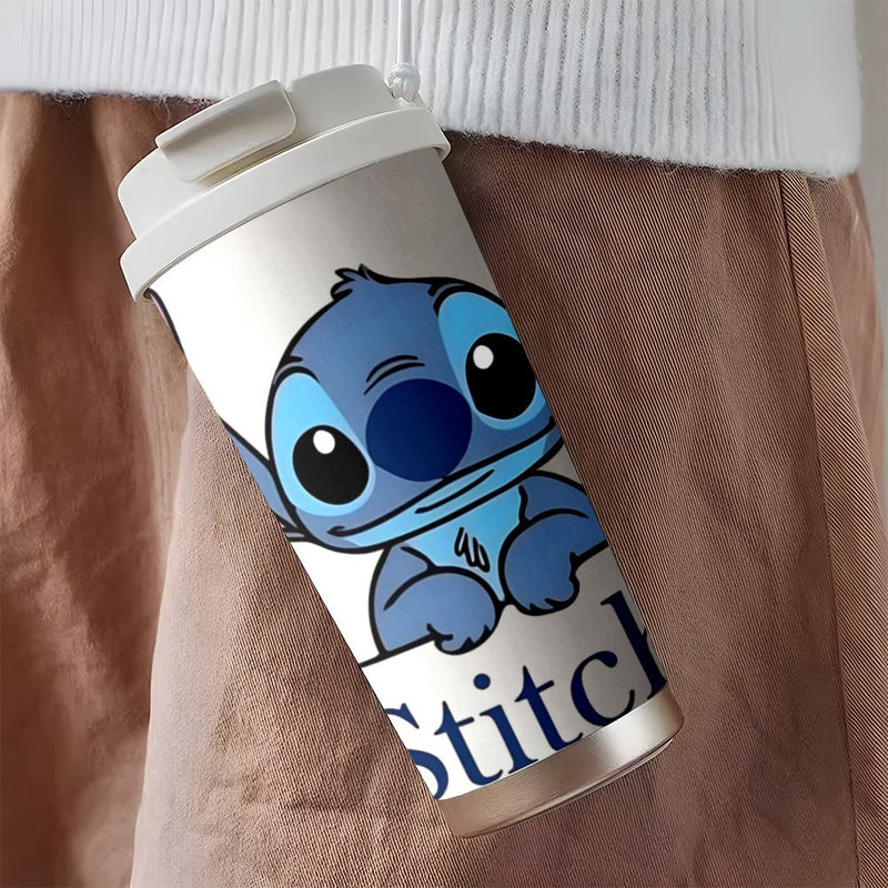 Taza de viaje de acero inoxidable de 18 oz Stitch - Aislada de doble capa, fácil de llevar, perfecta para bebidas calientes y frías, ideal para uso en el coche, soporte para bebidas en el coche | Diseño juguetón | Vaso aislado