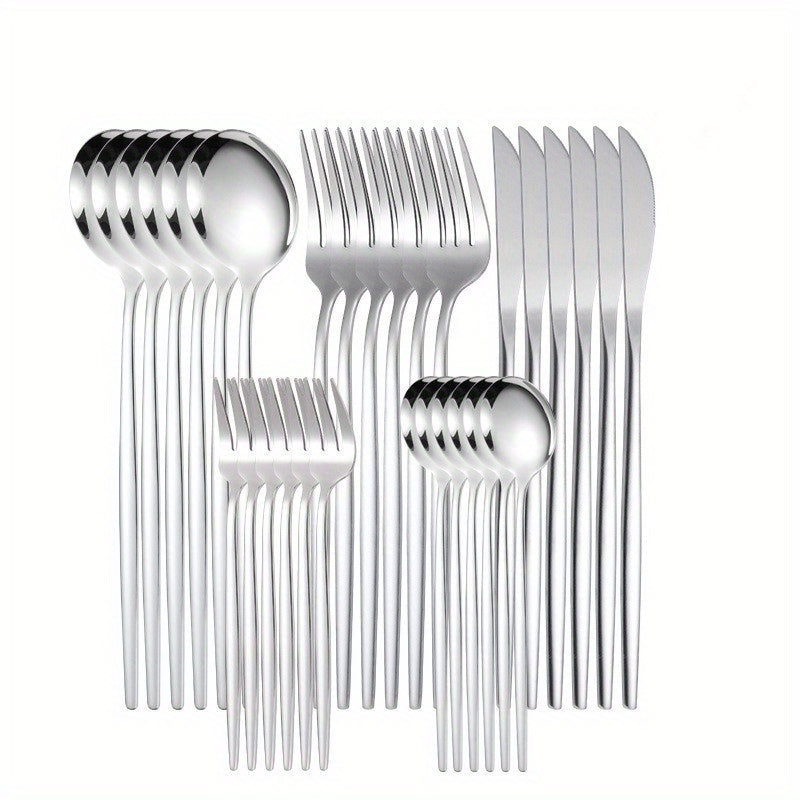Juego de cubiertos de acero inoxidable delgado estilo portugués, 30 piezas: cuchillo para carne, tenedor para cena, cuchara para postre y tenedor para postre - Juego de vajilla para hogar y restaurantes