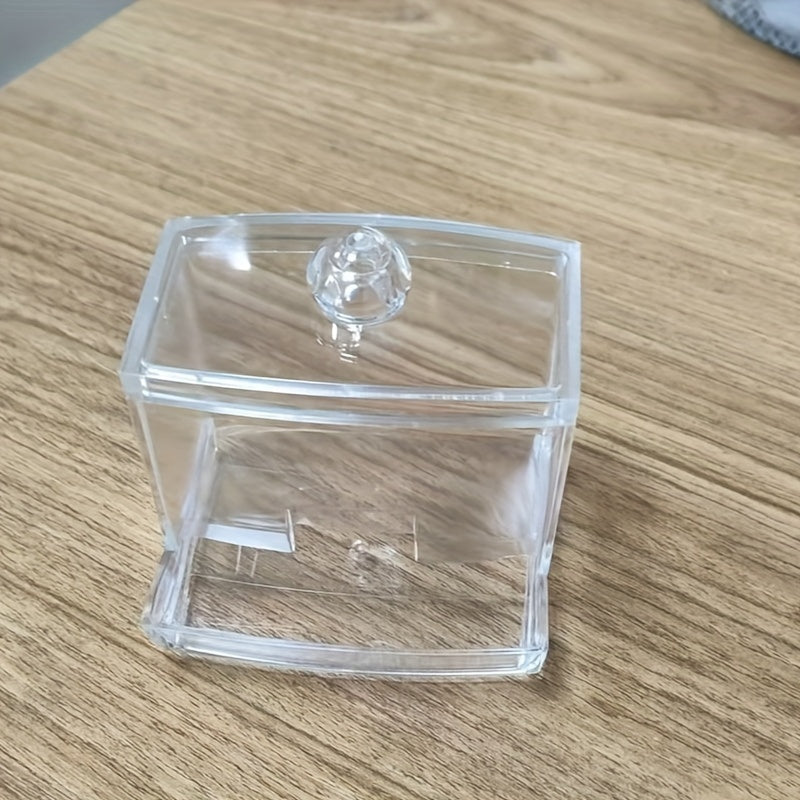 1pc Soporte de bastoncillos de algodón de gran capacidad, contenedor de almacenamiento de plástico transparente con dispensador de fácil acceso, sin perfume, organizador que ahorra espacio para encimeras de baño, suministros para el hogar y la cocina