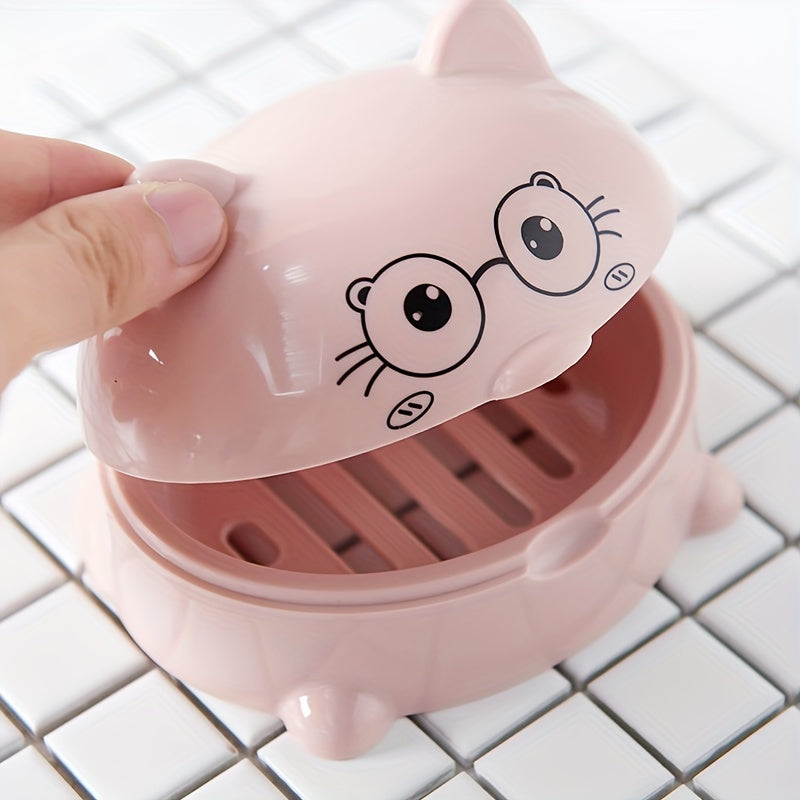 Jabonera Grande de Dibujos Animados con Tapa - Drenable, Soporte Ovalado de Plástico para Esenciales de Baño, Caja de Jabón, Estilo Nórdico