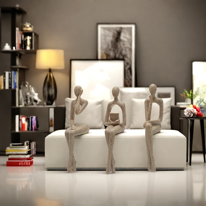 Conjunto de 3 piezas de colgantes de pensador de arenisca europea para decoración de vitrinas, figura abstracta de decoración, decoración de lujo avanzada, decoración de mesa para sala de estar
