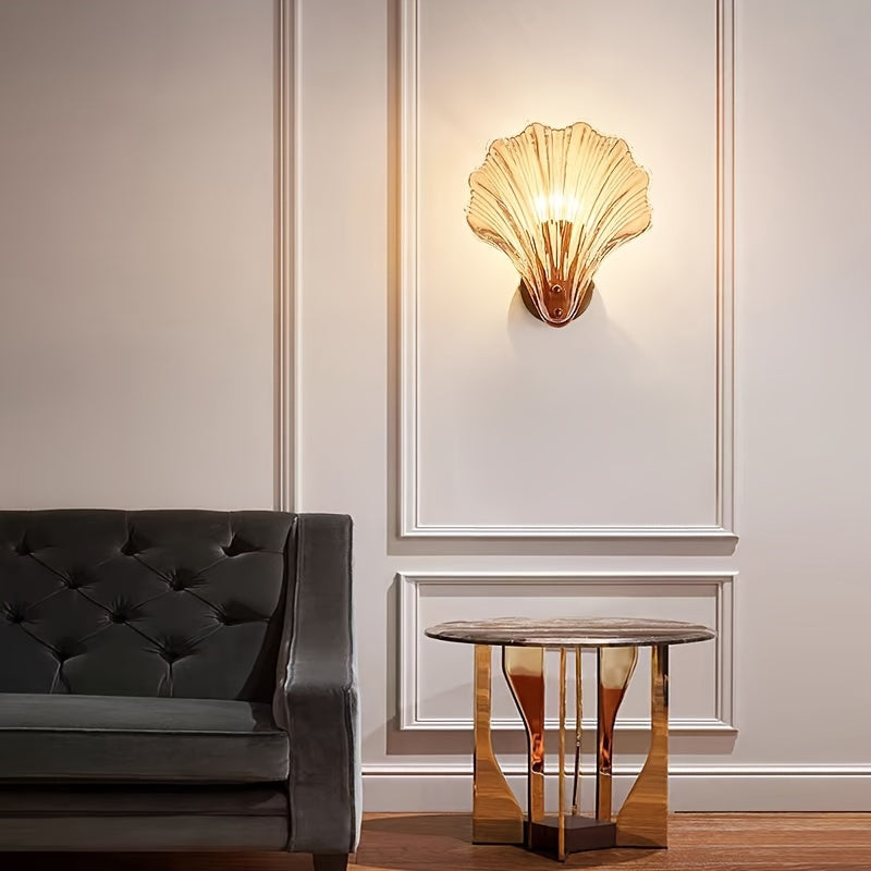 1 pieza de luz de pared de cristal moderno, con concha de vidrio, adecuada para dormitorio, sala de estar, comedor (base de bombilla E14, excluyendo bombilla)