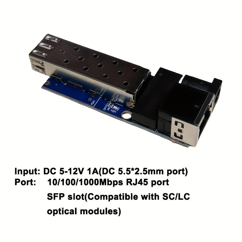 1.25G SFP Mini Transceptor PCBA, Convertidor Gigabit Ethernet con 1x Puerto RJ45 y 1x Ranura SFP, Compatible con Módulos Huawei, Cisco, Intel, Ruijie, Dell SC/LC para Redes y Vigilancia, Sistema de Veedoría, Convertidor Moderno, Construcción Duradera, Co