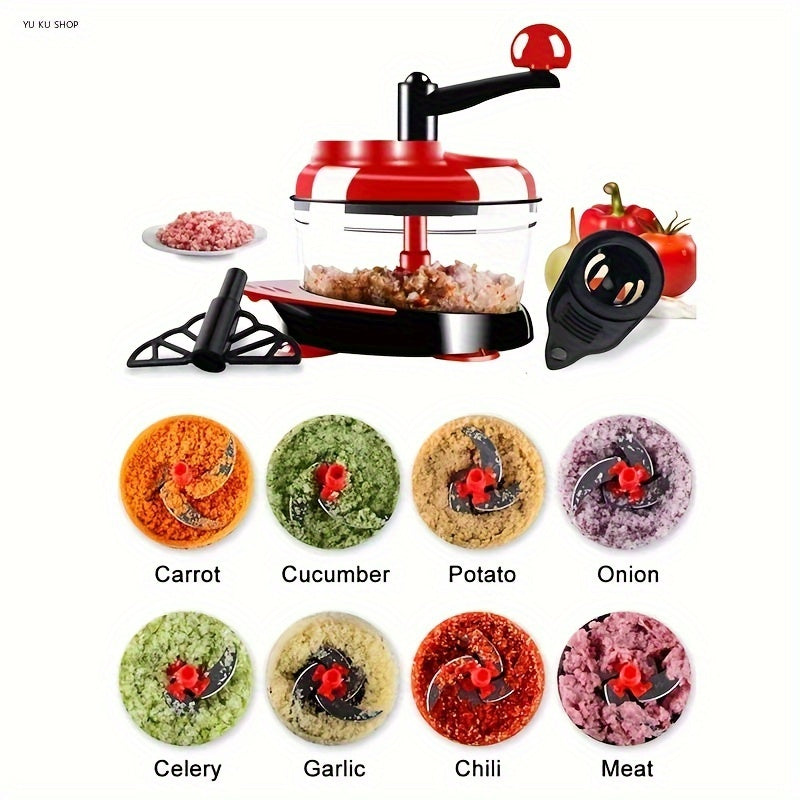 Picadora de Verduras Manual, Triturador de Ajo, Procesador de Alimentos Multifuncional de Plástico para Esenciales de Cocina en Autocaravana