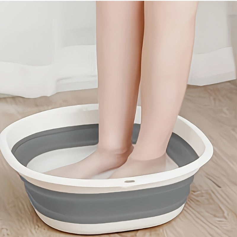 Balde plegable para baño de pies, diseño ergonómico portátil con tapa, material plástico resistente, ideal para viajes y uso en el hogar, no requiere electricidad, fácil de limpiar, estilo moderno, protección cómoda para los pies, accesorio de baño elega