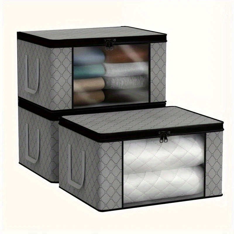 Nueva bolsa de almacenamiento de largo manija para edredones, con ventana completa transparente, gran capacidad y bolsas organizadoras de tela no tejida de tres capas, perfectas para el armario y la organización de equipaje.