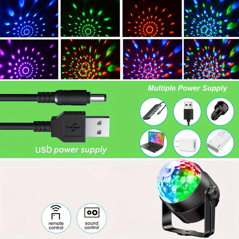 1 pieza de luz de bola de disco RGB con control remoto, activación de sonido, rotación motorizada, luz de cielo estrellado LED alimentada por USB, perfecta para fiestas de baile en casa, bares, karaoke, decoración de pared, regalos y fiestas.