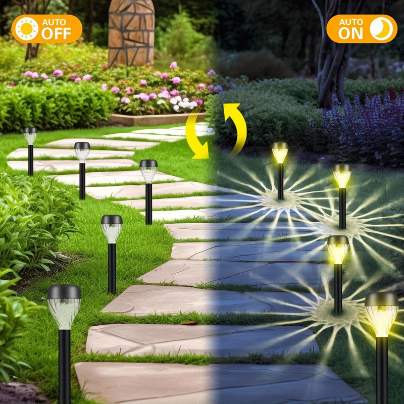 8 Piezas de Luces LED Solares para Jardín con Proyector - Patrón Cascada Elíptica, Montaje Empotrado ABS, Acabado Pulido, Batería de Níquel Solar y Control Automático de Anochecer a Amanecer, Iluminación No Desmontable para Caminos, Patio, Césped, Luz So
