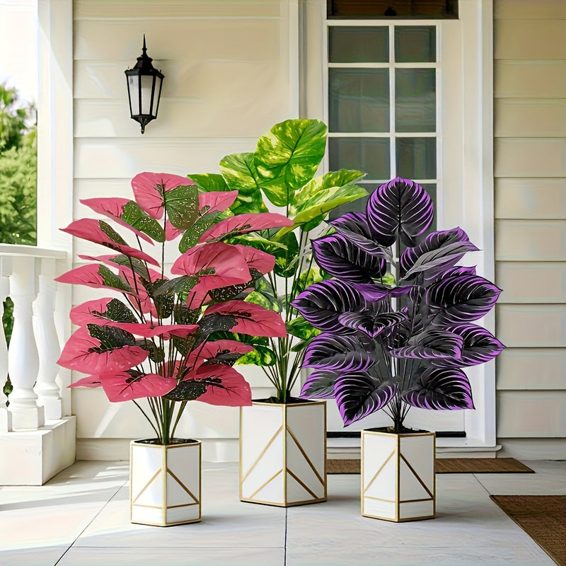 3 Hermosas Plantas Artificiales, Juego de 3 Piezas - Macetas Realistas de Plástico para Decoración de Selva Tropical, Ideal para Hogar, Jardín, Bodas, Terraza Exterior y Primavera/Verano, Uso en Interiores/Exteriores o Diversos Ambientes