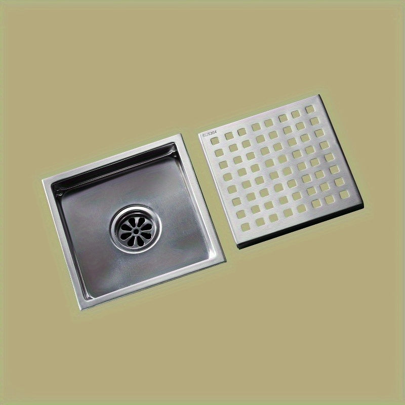Desagüe de Ducha Cuadrado de Acero Inoxidable 304 con Cubierta Extraíble - Diseño Moderno para Baños y Cocinas, Rejilla Fácil de Limpiar, Base Resistente a la Corrosión, Capturador de Cabello, Colador para Fregadero de Cocina, Estilo Contemporáneo