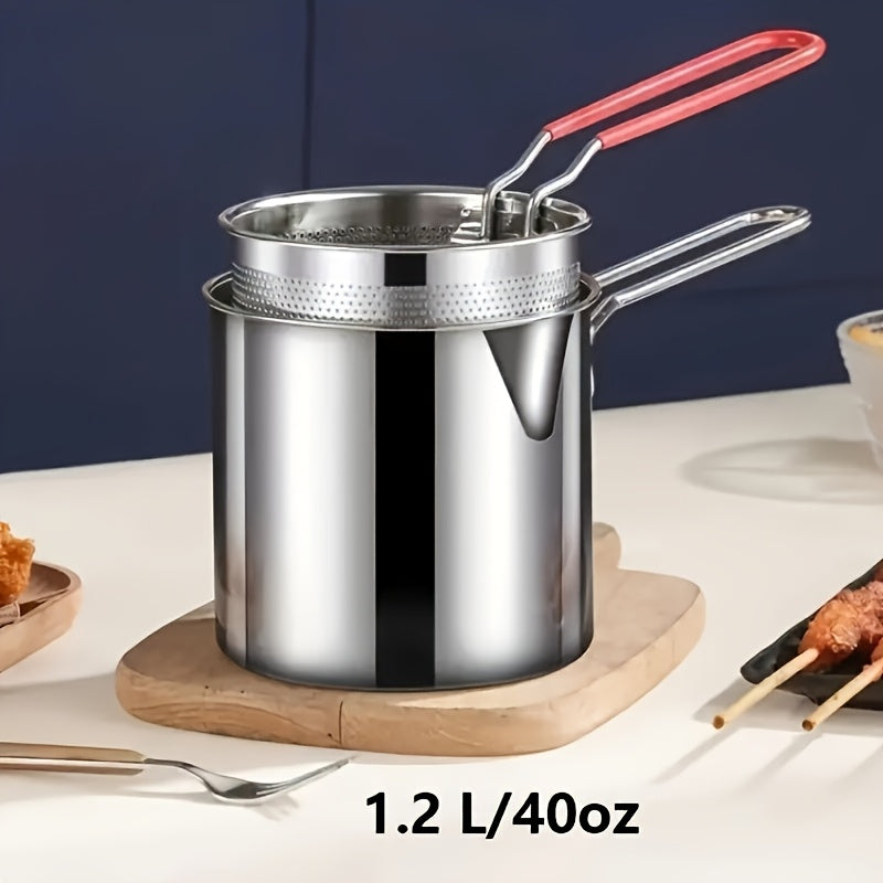 Paella de Acero Inoxidable Resistente con Filtro Incorporado - Sartén Compacta para Freír, Sistema de Drenaje de Aceite Fácil de Limpiar, Diseño Ahorrador de Espacio para Hogar o Restaurante - Ideal para Papas Fritas, Pollo y Pescado - Regalo Perfecto pa