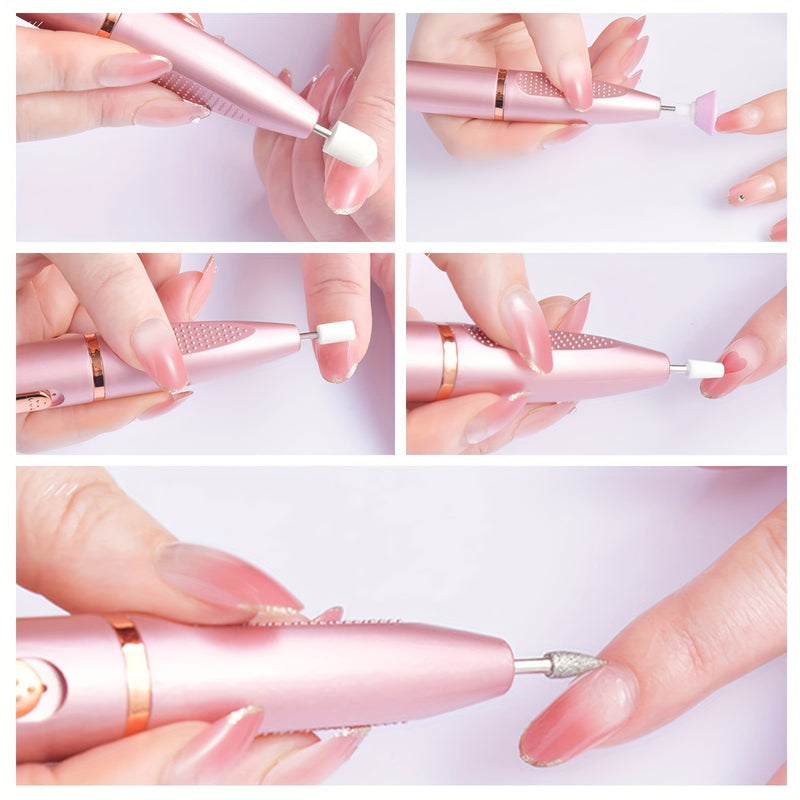 Kit de lima eléctrica para uñas - Conjunto de manicura y pedicura portátil con carga USB, 20 brocas, conjunto de pulido, cinta de lijado y herramientas de recorte de uñas - Ideal para uso en salón de casa y regalos, accesorios de taladro de uñas