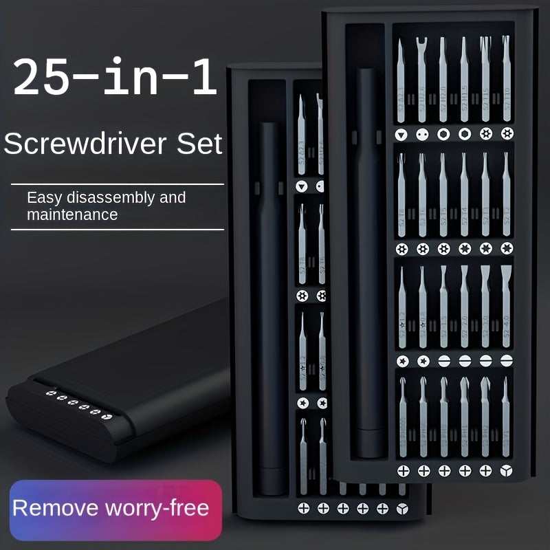 Juego de destornilladores de precisión 25 en 1, acero inoxidable, multifuncional, plástico resistente, sin carga, para desarmar y reparar teléfonos móviles y tabletas