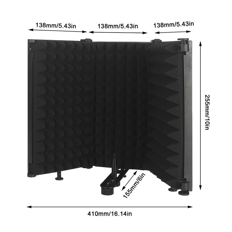 Escudo de Aislamiento de Micrófono Profesional de 3 Paneles con Espuma Absorbente de Alta Densidad - Plegable y Portátil para Podcasting y Grabación en Estudio, Negro