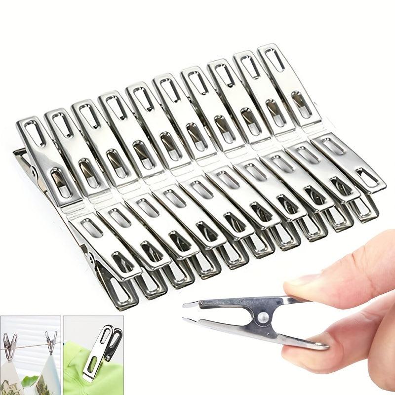 20 Piezas de Pinzas de Acero Inoxidable - Clips Resistentes al Viento y Antideslizantes para Ropa, Bolsas y Organización de Papeles, Accesorios Portátiles Pequeños para Lavandería