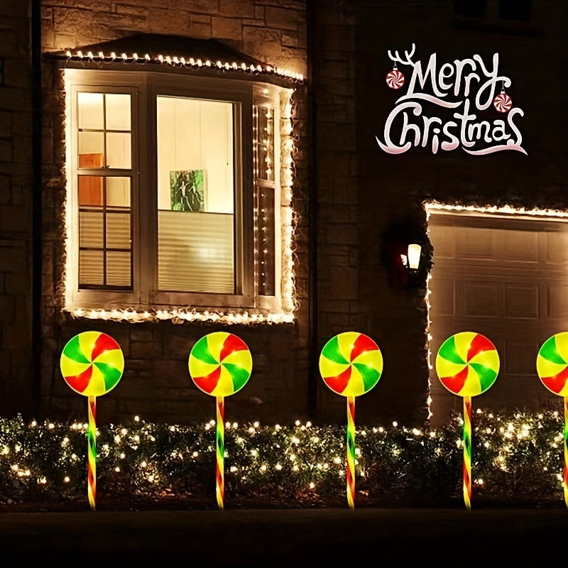 1 Juego, 5 en 1 Energía Solar, Luces de Tierra de Caramelo de Viento Rojo y Verde para Navidad, Perfectas para Decoraciones Navideñas al Aire Libre, Patios, Jardines, Aceras y Decoraciones de Césped!