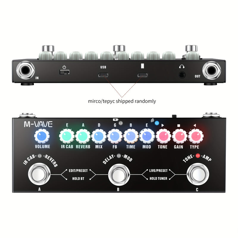 TM-VAVE Pedal de Efectos Portátil para Guitarra - Procesador Multi-Efectos Todo en Uno con USB, Afinador Integrado, 9 Modelos IR Cab, Reverb/Delay/Chorus - Tablero Compacto para Guitarra Eléctrica y Bajo, Uso Doméstico/Estudio/Vivo - , Pedal de Efectos M