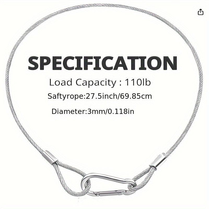 Cable de Seguridad de Acero Inoxidable Duradero - Cuerda Anticaída de 79.25cm para Luces de Fiesta y DJ, Iluminación de Escenario - Capacidad de Carga de 49.9 KG (Diámetro de 0.38cm)