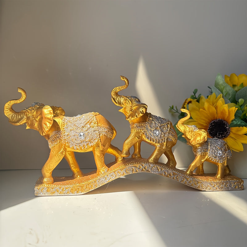 1 Pieza de Adorno Decorativo de Elefante Dorado Feng Shui en Resina, Estatuilla Coleccionable para Hogar y Escritorio