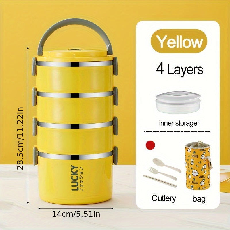 1pc Caja Bento Aislada de Acero Inoxidable, 2/3/4 Niveles Apilables con Tema de Letras, Lavado Manual, Material Plástico y Acero Inoxidable, Ideal para Estudiantes, Trabajadores de Oficina, Accesorios de Cocina y Viaje, Vuelta al Colegio