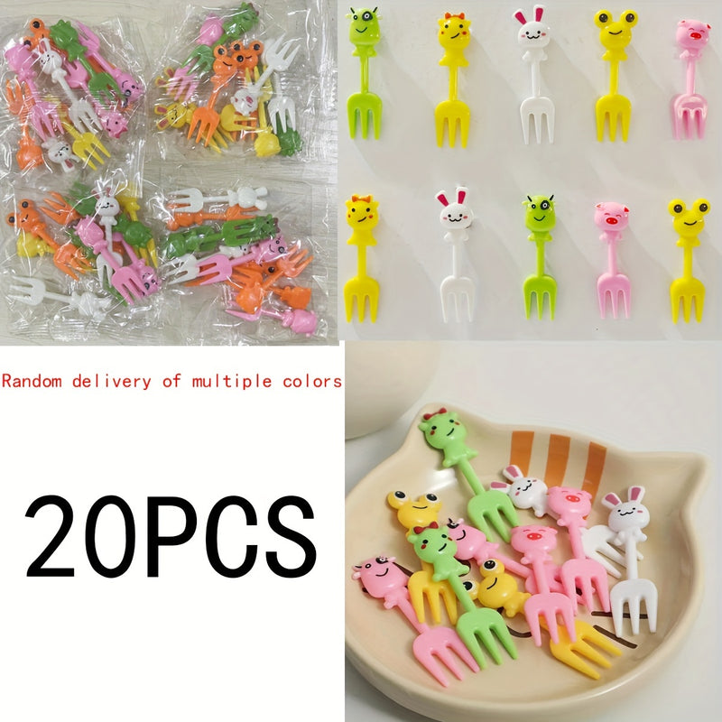 Set de mini tenedores de frutas con animales de caricatura, tenedores de postre de plástico para decoración de fiestas, pasteles, aperitivos - Paquete de 10/20/30 unidades