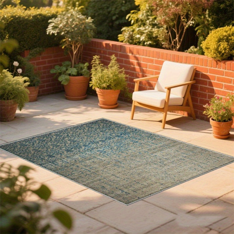 1 pieza de alfombrilla de área al aire libre estilo bohemio - Ligera, antideslizante, fácil de limpiar, alfombrilla de poliéster con patrones intrincados azules y beige para verano y otoño - Perfecta para campistas, muelles, balcones, patios, jardines tr