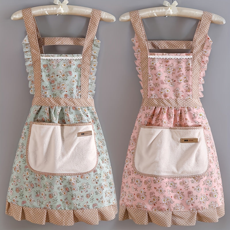 Delantal de Lona con Flores Encantadoras y Bolsillos - Transpirable, Uniforme para Chef y Camarero, Accesorio Ideal para la Cocina, Regalo Perfecto para Semana Santa, Halloween, Navidad