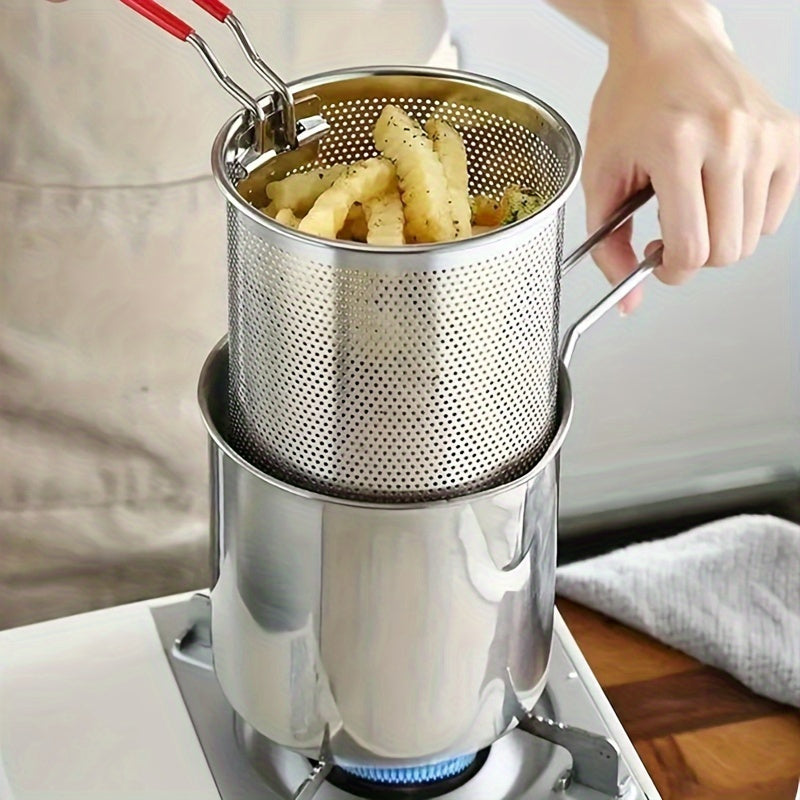 Freidora de Acero Inoxidable con Rejilla Filtro - Diseño Compacto, Duradero y Fácil de Limpiar para Papas Fritas Perfectas, Pescado, Pollo - Electrodoméstico Esencial para Cocina, Freidora Sin Aceite, Diseño Compacto, Rejilla Integrada