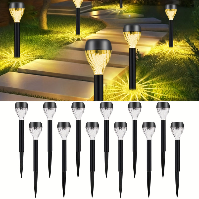 12 piezas de luces solares para exteriores, luces de jardín y paisajismo, luces de sendero LED de luz cálida/blanca, luces de sombra, luces de jardín, adecuadas para caminos, aceras, patios, jardines, parques.