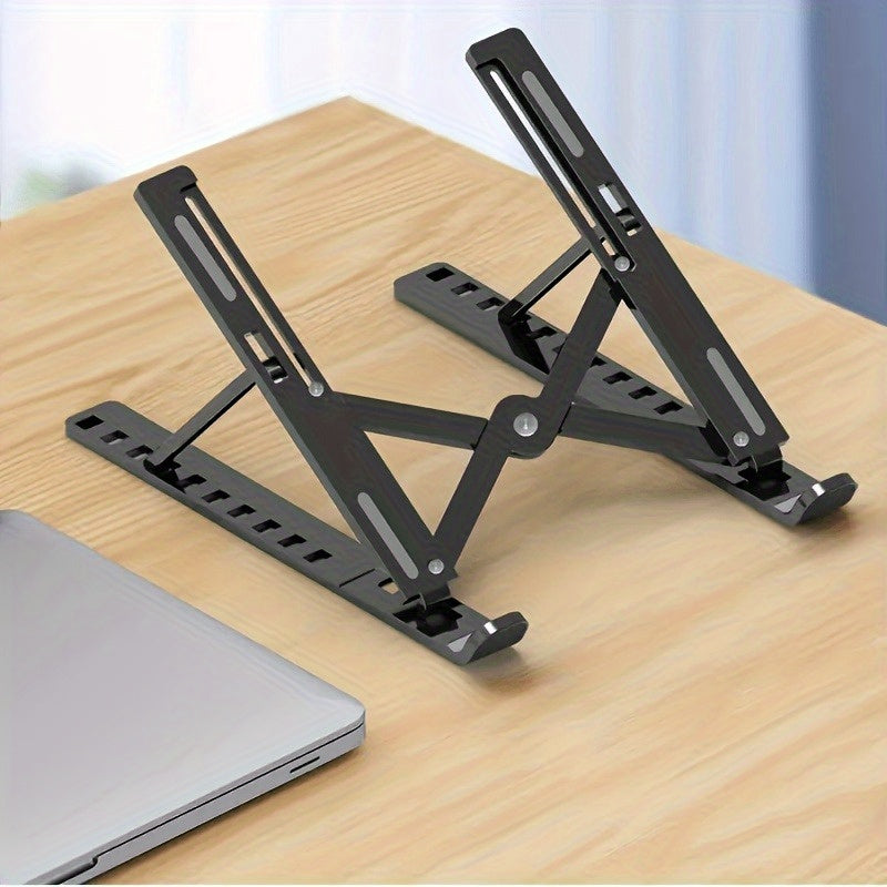 1 Soporte Portátil Plegable para Laptop - Base de Enfriamiento Ajustable en 10 Niveles, Diseño Ahorrador de Espacio Compatible con Todos los Computadores, Blanco, Estructura Resistente, Material Plástico