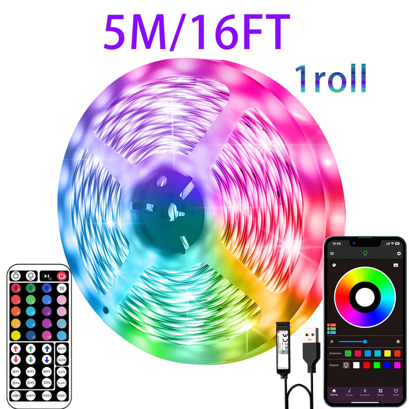 Tira de luces LED RGB inteligente para habitación, 3-100 pies para interiores con control remoto de 44 teclas, sincronización con música, temporizador y control por app, múltiples modos de iluminación para sala de música, sala de estar, Halloween, bodas